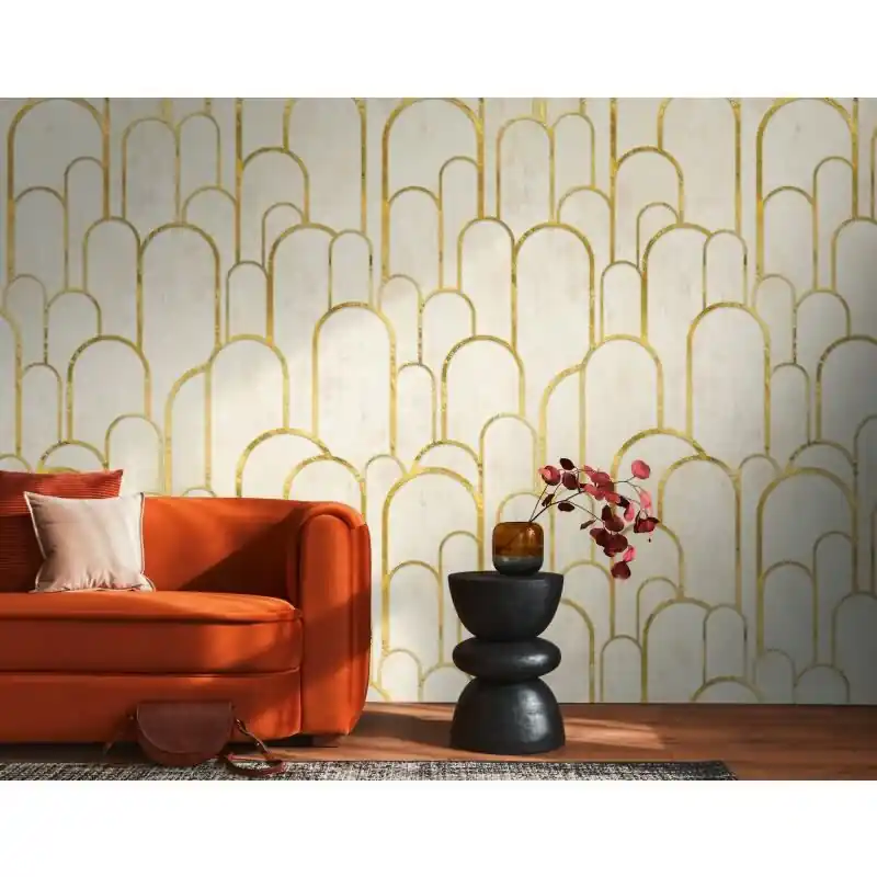 Fototapete Bogenmuster Gold Beige - Elegantes Linien-Design mit Glanzoptik - livingwalls Vliestapete erweiterbar (KG-175134) Expressversand