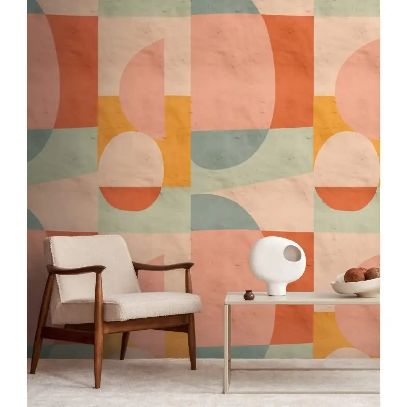 Top-Seller Fototapete Geometrisch Retro Orange Grün - Halbkreise und Formen im Vintage-Stil - livingwalls Vliestapete erweiterbar (KG-175135)