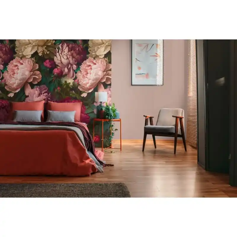 Fototapete Blumenbouquet Dunkelrot Rosa - Opulente Blüten auf schwarzem Fond - livingwalls Vliestapete erweiterbar (KG-175139) Zertifiziert