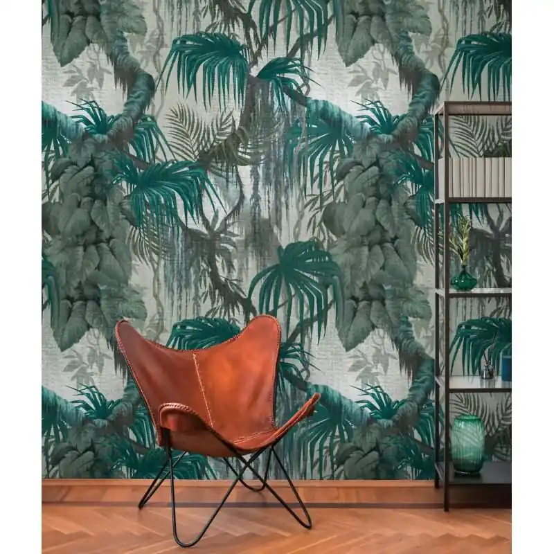 Fototapete Tropische Blätter Türkis Grau - Exotisches Dschungelmotiv modern - livingwalls Vliestapete erweiterbar (KG-175142) Bestseller