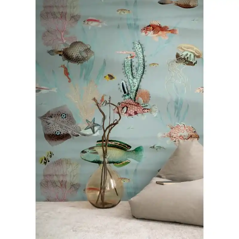 Fototapete Gemüse Aquarelloptik Bunt Blau - Frisches Küchenmotiv mit Retro-Charme - livingwalls Vliestapete erweiterbar (KG-175147) Heißes Angebot