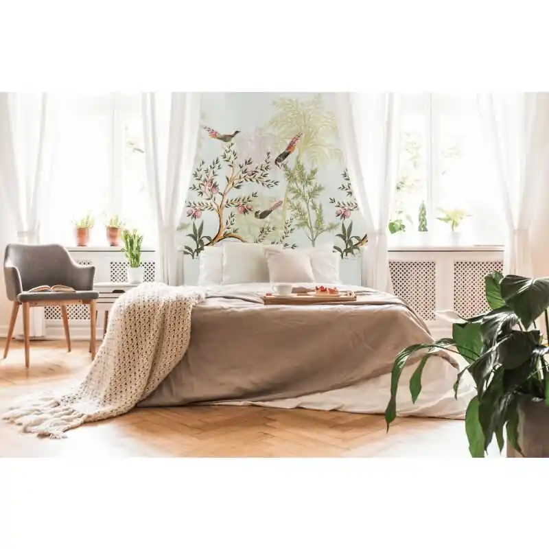Fototapete Kirschblüten und Vögel Beige Rosa - Asiatisches Naturmotiv zart - livingwalls Vliestapete erweiterbar (KG-175149) Geprüft