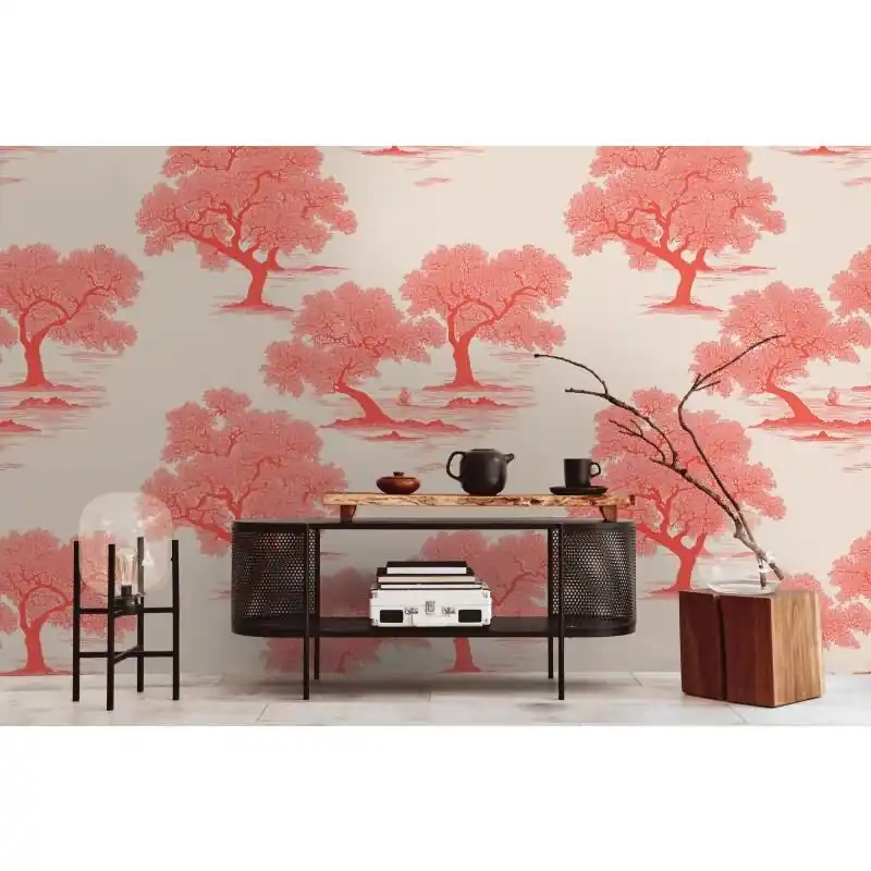 Top-Seller Fototapete Japanische Bäume Koralle Beige - Asiatisches Landschaftsmotiv modern - livingwalls Vliestapete erweiterbar (KG-175151)