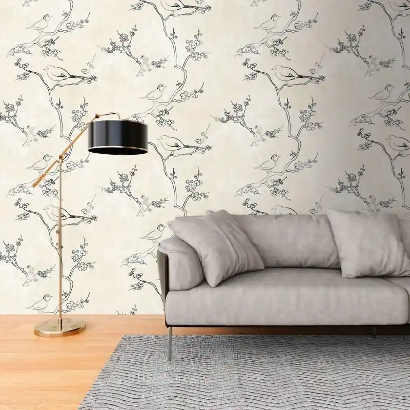 Abverkauf Fototapete Magnolien Zweige Beige Grün - Zartes florales Muster klassisch - livingwalls Vliestapete erweiterbar (KG-175159)