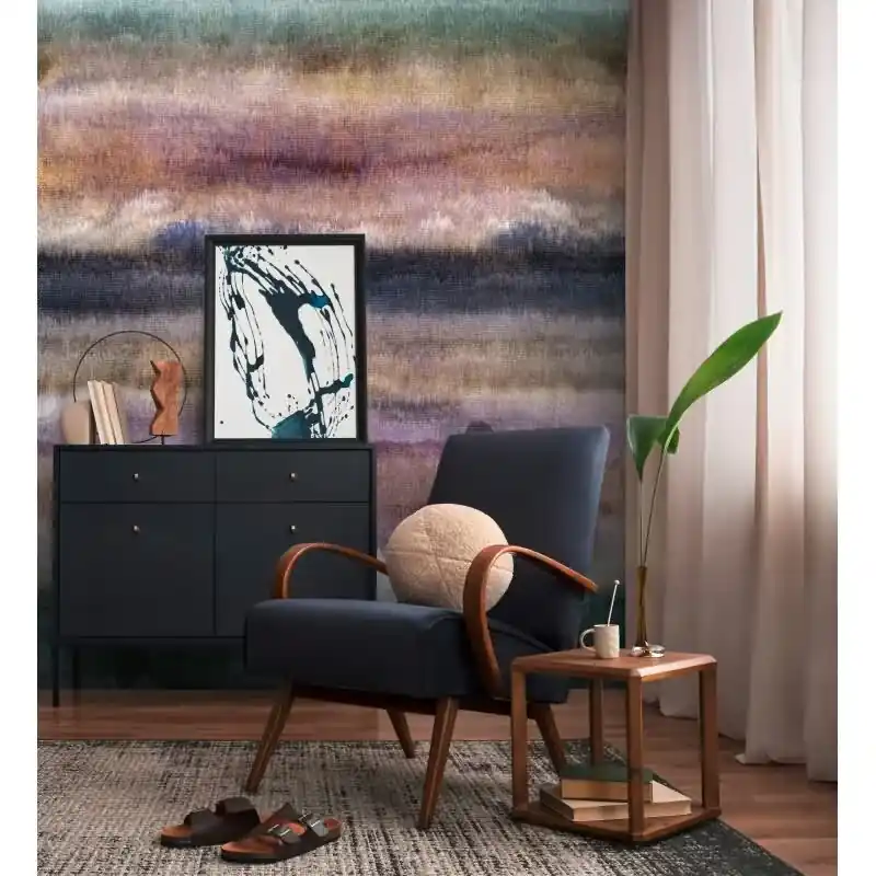 Aktuell Fototapete Abstrakte Aquarellstreifen Blau Lila - Künstlerisches Farbspiel - livingwalls Vliestapete nicht erweiterbar (KG-175166)
