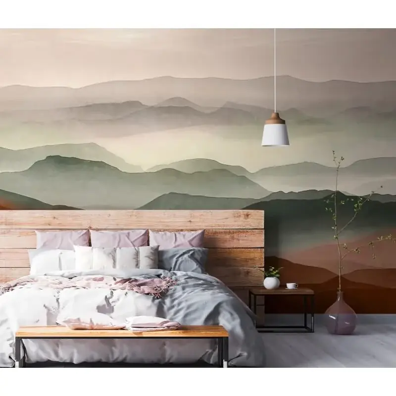 Fototapete Landschaft in Aquarelloptik Rot Grün - Nebelberge im Farbverlauf - livingwalls Vliestapete (KG-175171) Jetzt Kaufen