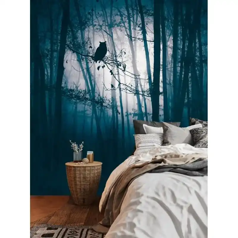 Fototapete Mystischer Wald Mitternacht Blau - Mondlicht zwischen Bäumen - livingwalls Vliestapete (KG-175183) Jetzt Kaufen