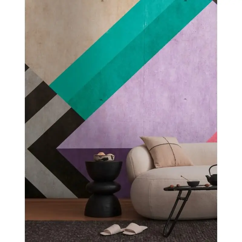 Jetzt Bestellen Fototapete Geometrisch Bunt Holzoptik - Moderne Linien in Pink Lila Grün Schwarz - livingwalls Vliestapete (KG-175186)