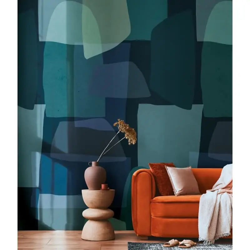 Mega-Angebot Design livingwalls Vliestapete Blau-Grün - Wandbild 280x159 cm - Abstrakte Formen in Petrol & Navy - moderne Wandgestaltung (KG-175199)