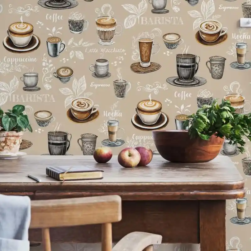 Direktkauf Vliestapete Kaffe, Küchenmotiv Grafisch Modern matt in Beige Novamur (KG-175314)