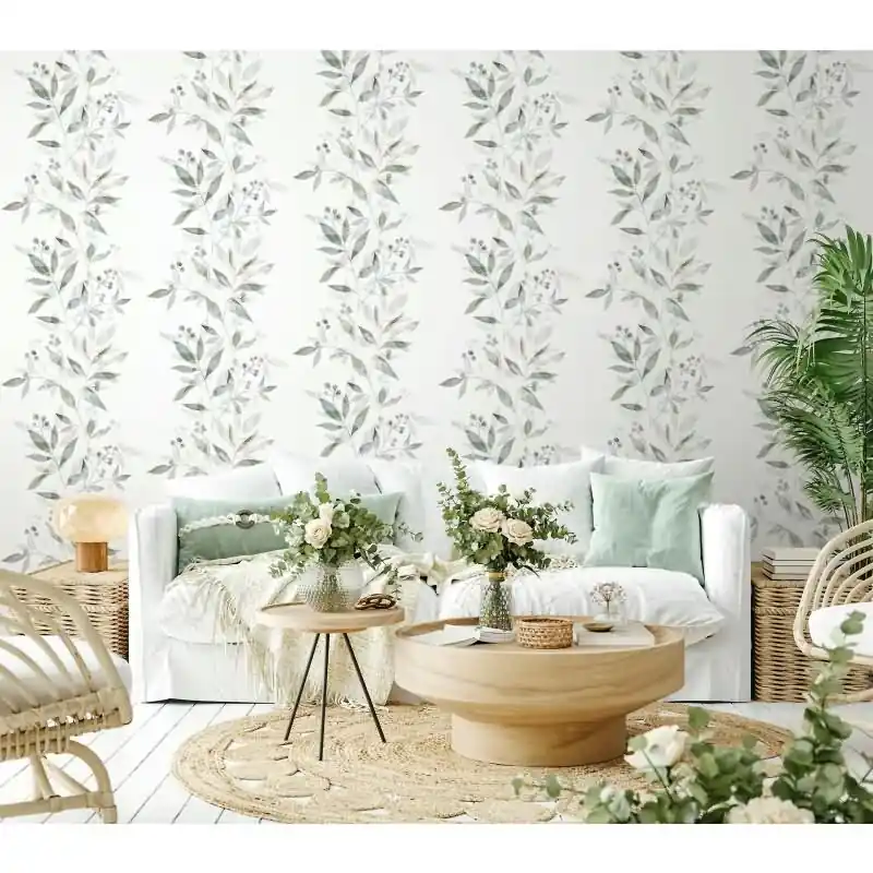 Top-Preis Vliestapete Blätter Floral Natur matt in Weiß für Wohnzimmer, Schlafzimmer, Küche (KG-175466)