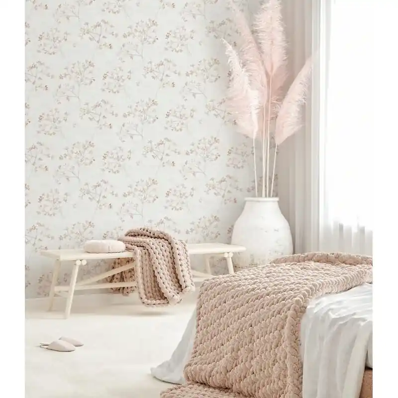 Vliestapete Blätter Floral Natur matt in Weiß für Wohnzimmer, Schlafzimmer, Küche (KG-175475) Sonderaktion