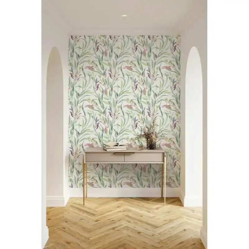 Billig Vliestapete Blätter Floral Natur matt in Weiß für Wohnzimmer, Schlafzimmer, Küche (KG-175489)