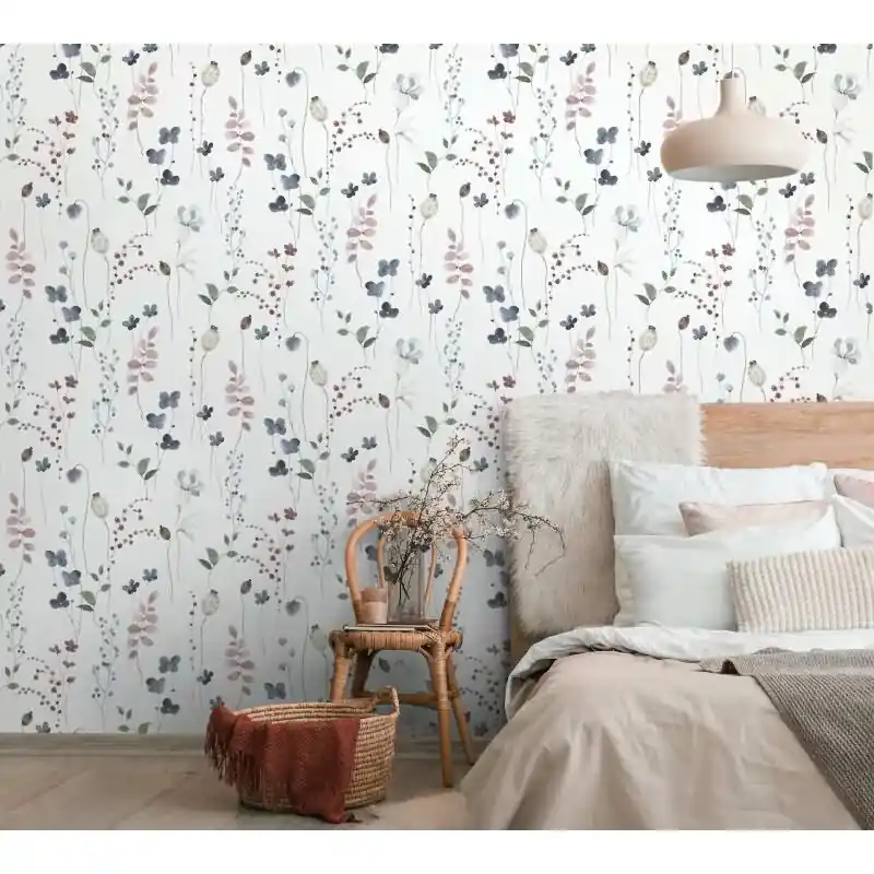 Bestpreis Vliestapete Blätter, Äste Floral Natur matt in Weiß für Wohnzimmer, Schlafzimmer, Küche (KG-175493)