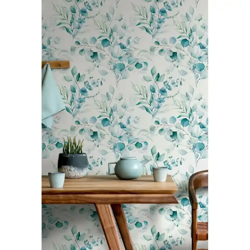 Neuheit Vliestapete Blätter, Äste Floral Natur matt in Weiß für Wohnzimmer, Schlafzimmer, Küche (KG-175497)