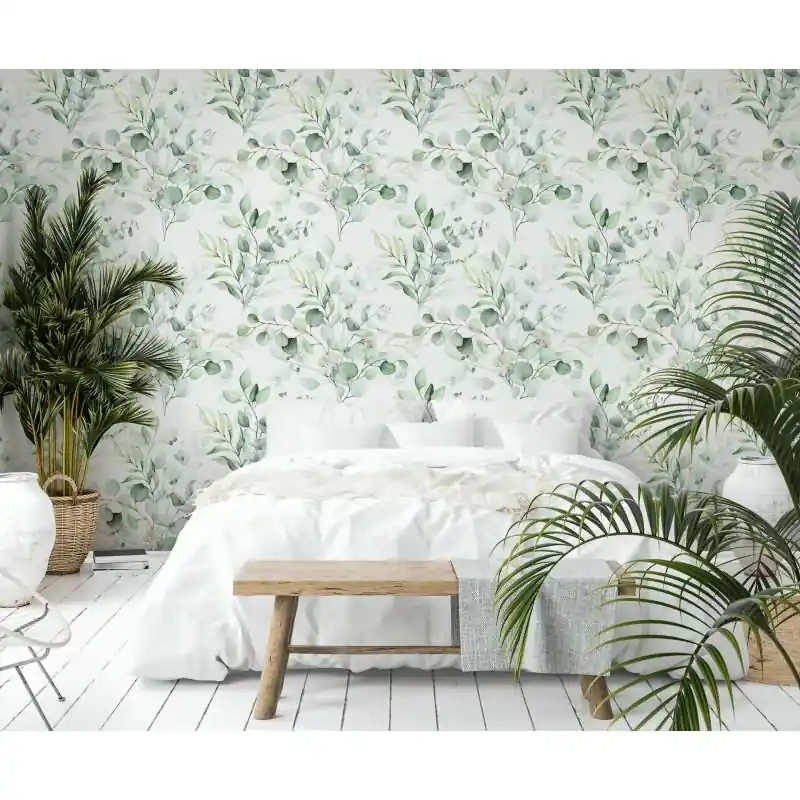 Kracherpreis Vliestapete Blätter, Äste Floral Natur matt in Weiß für Wohnzimmer, Schlafzimmer, Küche (KG-175498)