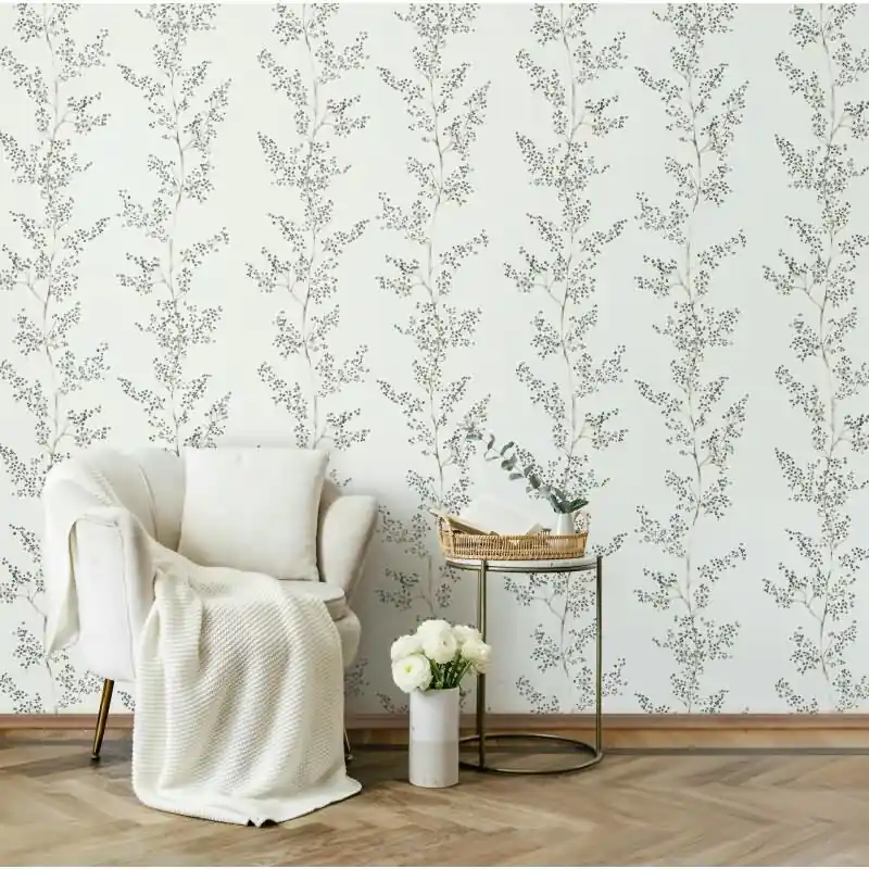 Sichere Zahlung Vliestapete Blätter, Äste Floral Natur matt in Grau für Wohnzimmer, Schlafzimmer, Küche (KG-175506)