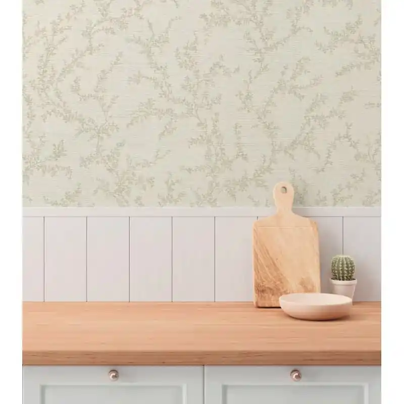 Florale Vliestapete Hellgrau Creme - Zweigmuster Ton-in-Ton - Tapete dezent & elegant (KG-175790) Billig