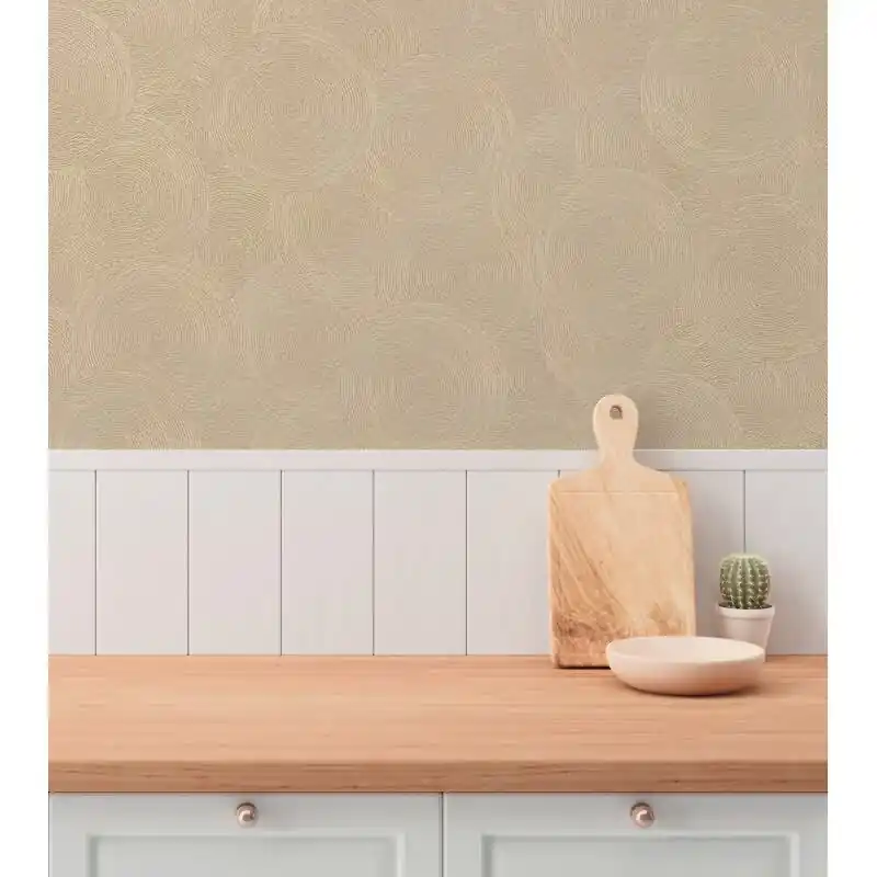 Billig Kreis-Muster-Tapete Creme Beige - Struktur Vliestapete mit dezentem Glanz (KG-175802)