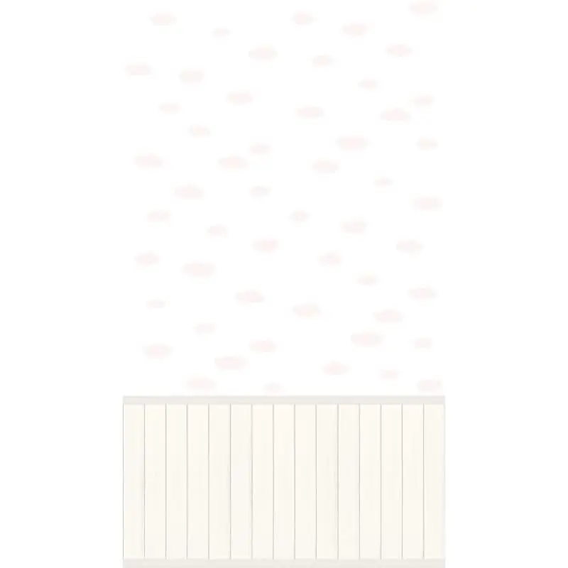 Fototapete Weiße Wolken mit Rosa auf Weiß - Vliestapete mit Holzpaneel Kinderzimmer (KG-175886) Neu