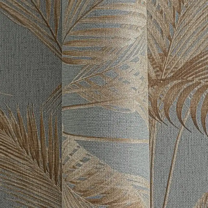 Vliestapete mit Palmenblättern in Braun auf grauem Hintergrund (KG-175893) Garantierte Lieferung
