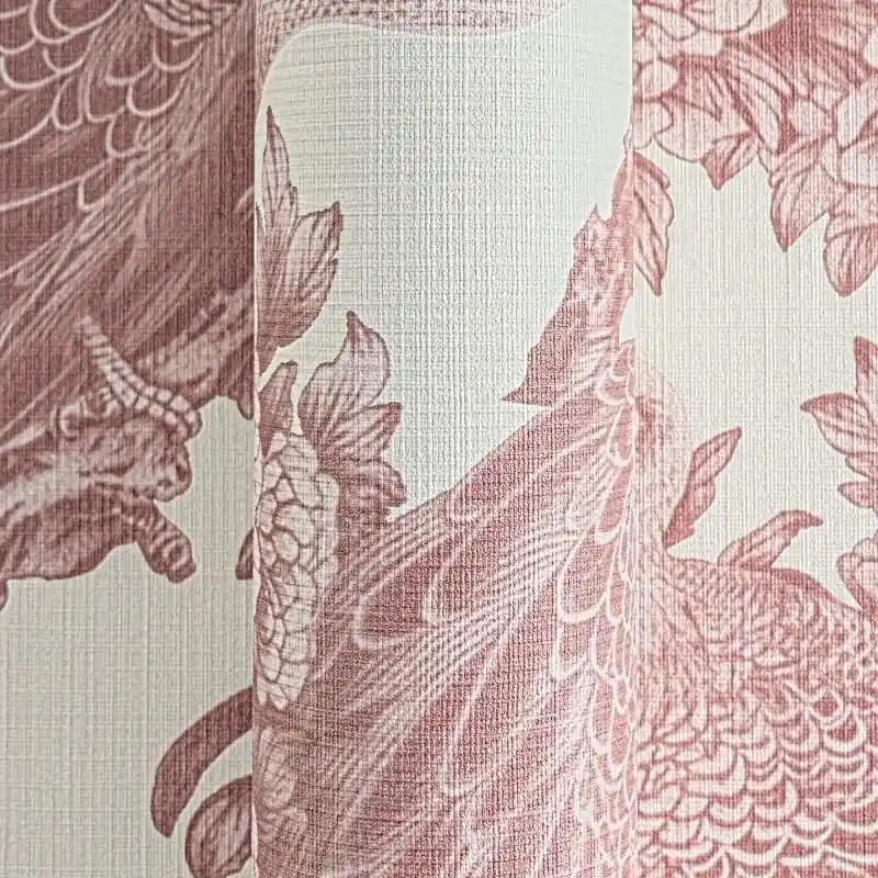 Vliestapete mit Pfauen und Blumen in Rot auf hellem Hintergrund (KG-175902) Bestpreis