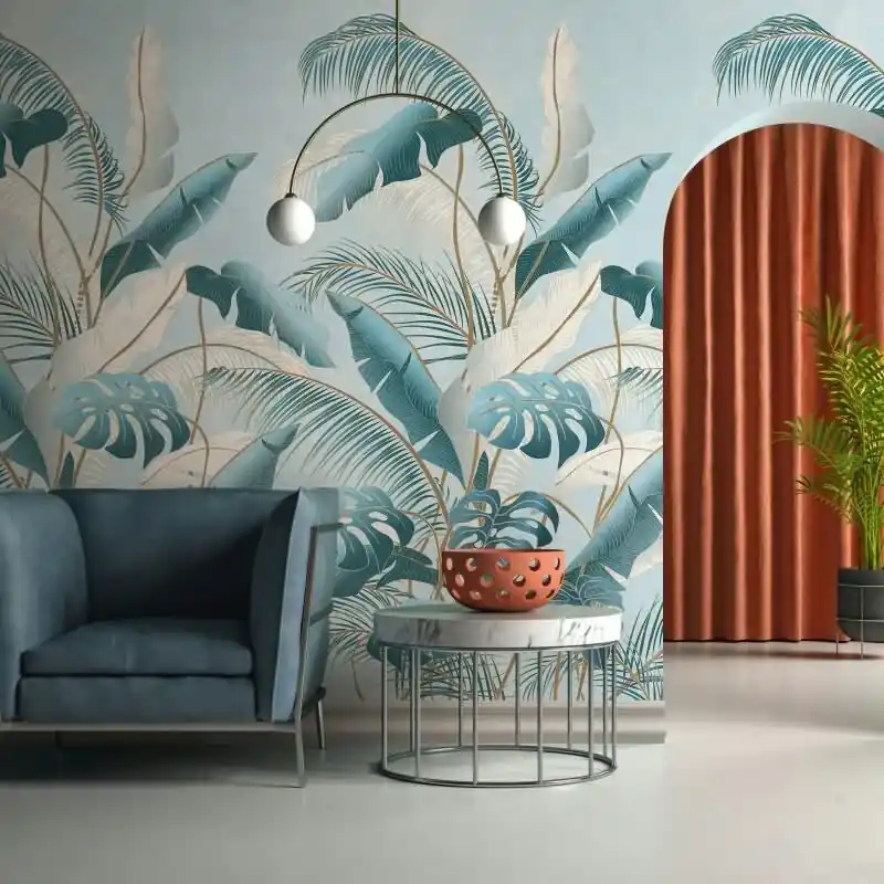 Fototapete Blumen, Blätter Floral Vliestapete Natur, Dschungel matt in Blau für Wohnzimmer, Schlafzimmer, Büro (KG-175949) Beliebt