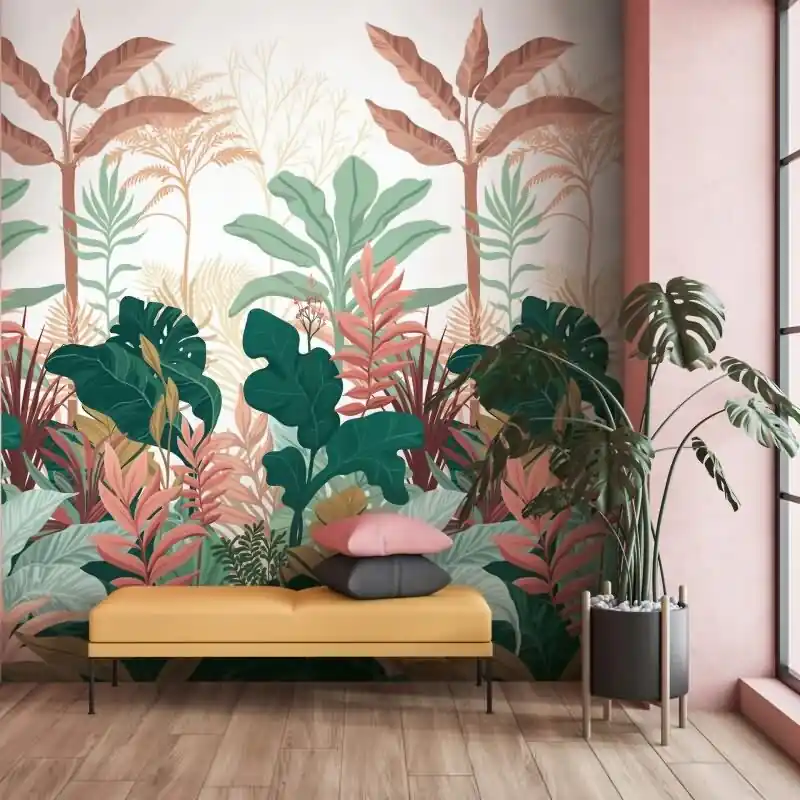Fototapete Blätter, Dschungel Floral Vliestapete Natur, Dschungel matt in Grün für Wohnzimmer, Schlafzimmer, Büro (KG-175951) Geprüft