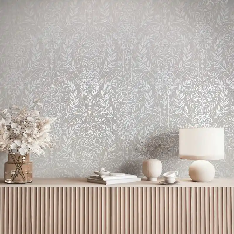 Beliebt Vliestapete Ornament Floral Natur in Grau für Wohnzimmer, Schlafzimmer, Büro (KG-175964)