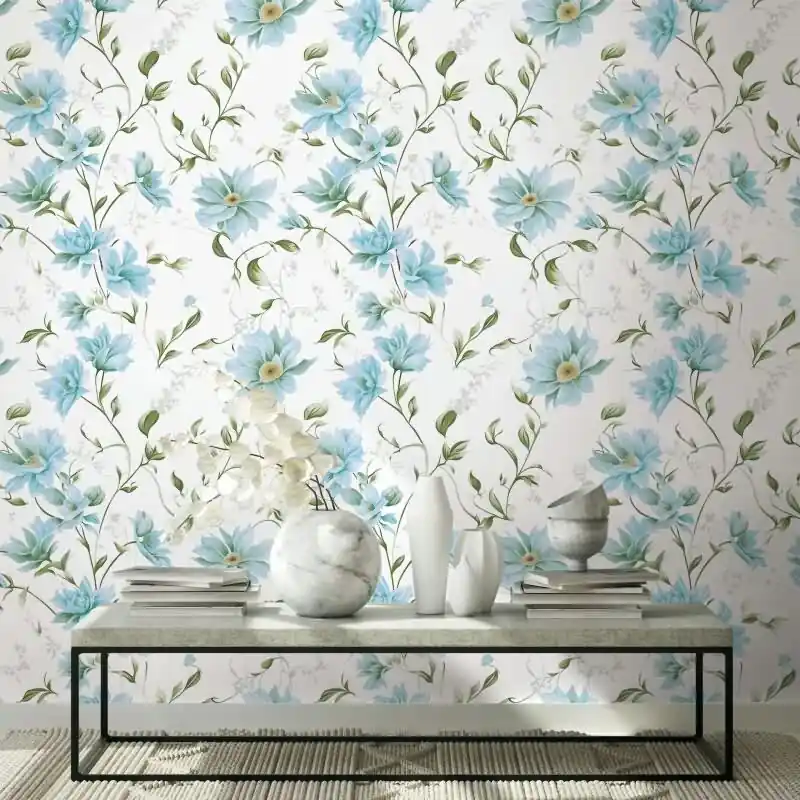 Vliestapete Blumen, Blätter Floral Natur matt in Weiß für Wohnzimmer, Schlafzimmer, Küche (KG-175986) Sofort Bestellen