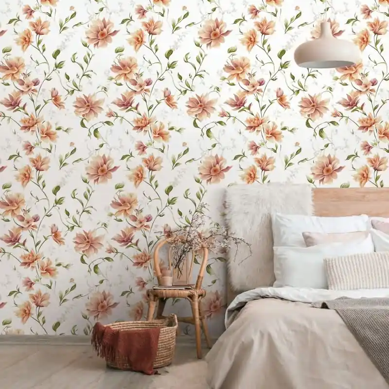 Garantierte Lieferung Vliestapete Blumen, Blätter Floral Natur matt in Weiß für Wohnzimmer, Schlafzimmer, Küche (KG-175987)