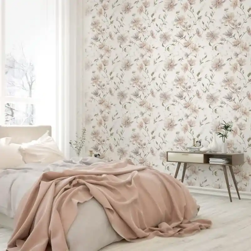 Vliestapete Blumen, Blätter Floral Natur matt in Weiß für Wohnzimmer, Schlafzimmer, Küche (KG-175988) Zertifiziert
