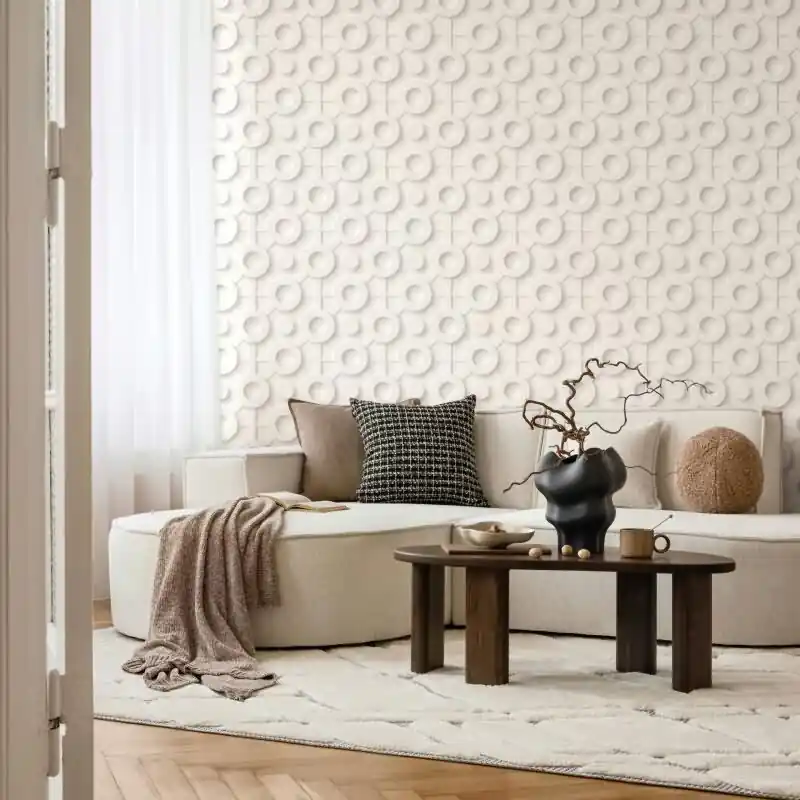 Letzte Chance Vliestapete Grafisch 3D-Optik Modern, Kreise matt in Weiß für Wohnzimmer, Schlafzimmer, Büro (KG-175995)