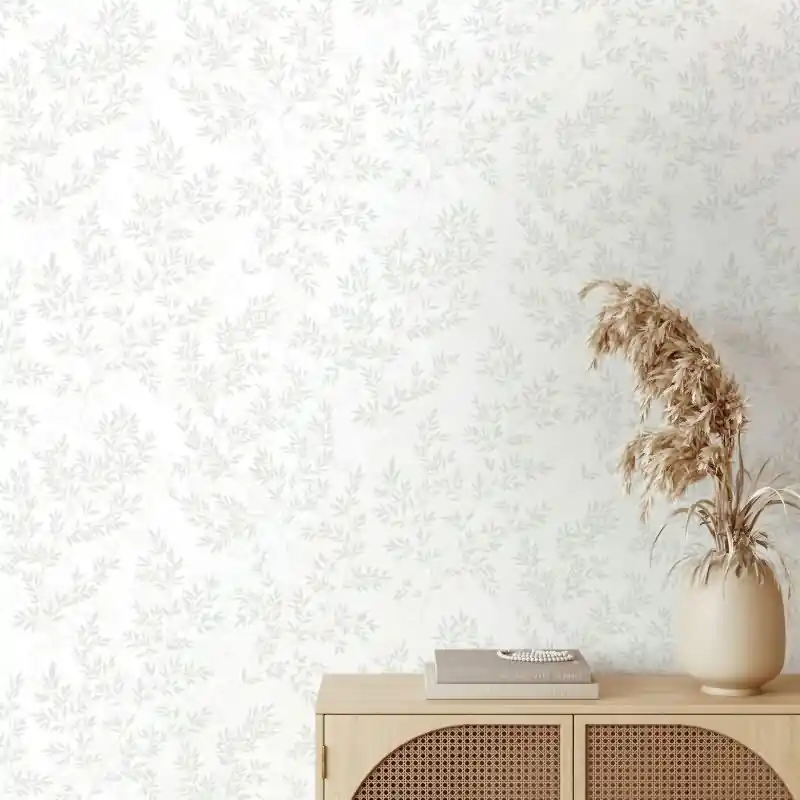 Billig Vliestapete Blätter Floral Natur matt in Weiß für Wohnzimmer, Schlafzimmer, Küche (KG-175993)