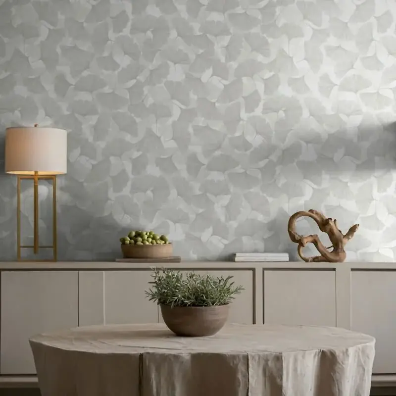 Vliestapete 3D, Blätter Floral Natur matt in Grau für Wohnzimmer, Schlafzimmer, Büro (KG-176031) Abverkauf