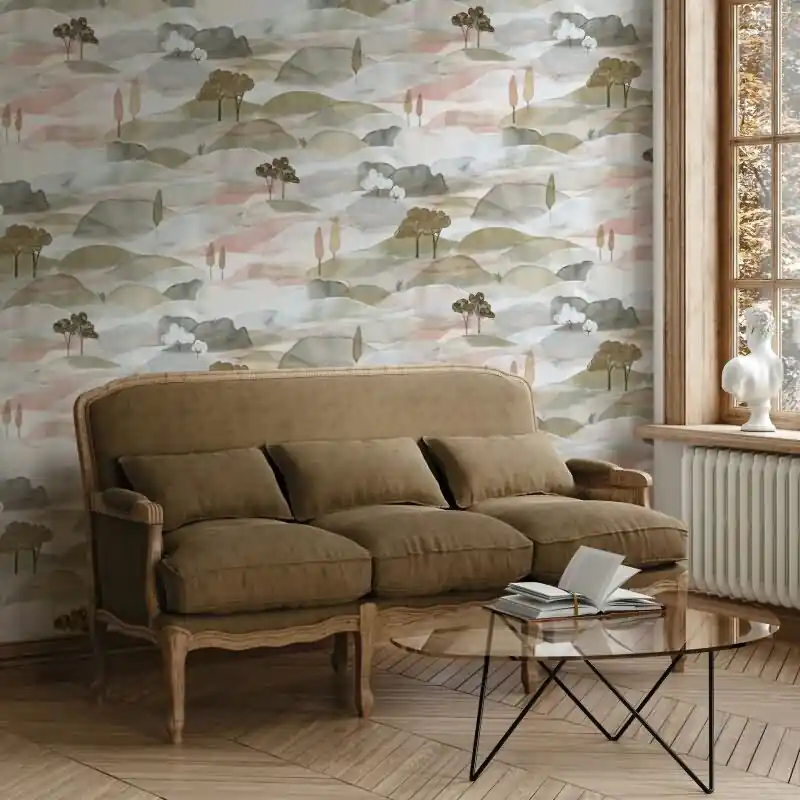Vliestapete Landschaft Grafisch Natur matt in Grün für Wohnzimmer, Schlafzimmer, Büro (KG-176035) Super-Preis