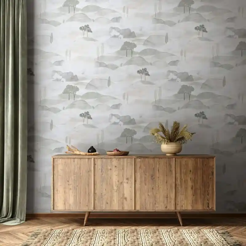 Vliestapete Landschaft Grafisch Natur matt in Grau für Wohnzimmer, Schlafzimmer, Büro (KG-176037) Schnäppchen