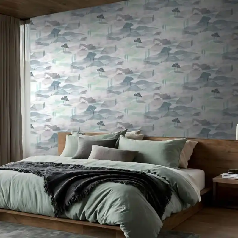 Angebot Vliestapete Landschaft Grafisch Natur matt in Weiß für Wohnzimmer, Schlafzimmer, Büro (KG-176038)