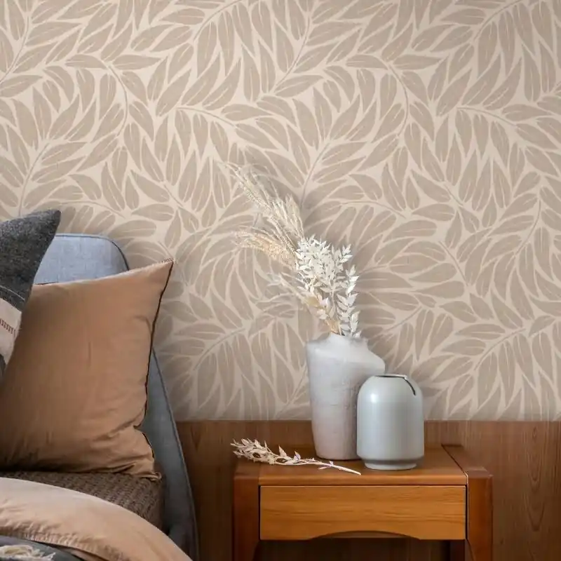 Vliestapete Blätter Floral Natur matt in Beige für Wohnzimmer, Schlafzimmer, Büro (KG-176046) Versand Am Gleichen Tag