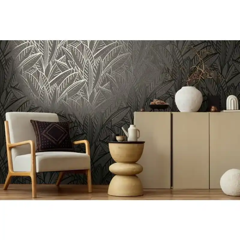 Vliestapete Blätter Schwarz Grau - Floral & Glänzend AS Creation (KG-176073) Markenware
