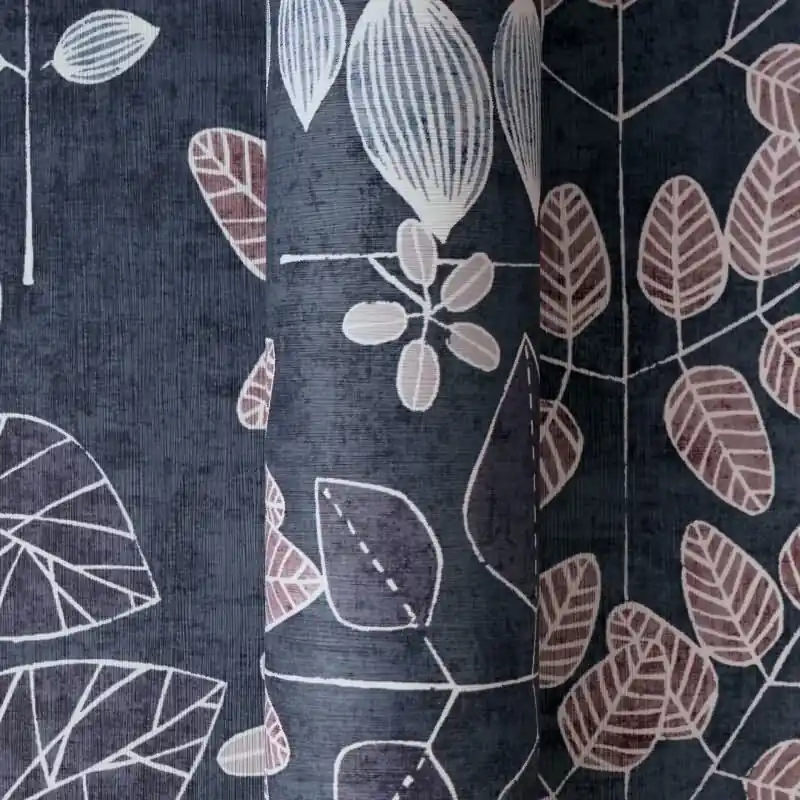 Vliestapete Dunkelblau mit lila-rosé skandinavischem Blattmix AS Creation (KG-176114) Online Kaufen
