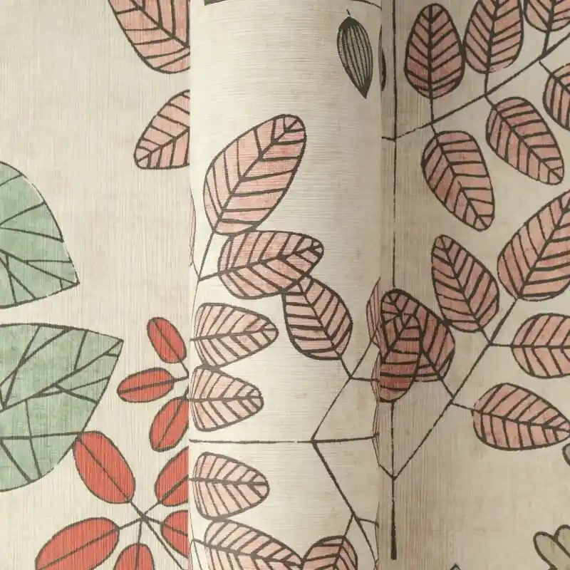 Vliestapete Beige mit grün-rotem skandinavischem Blättermuster AS Creation (KG-176112) Knallerangebot