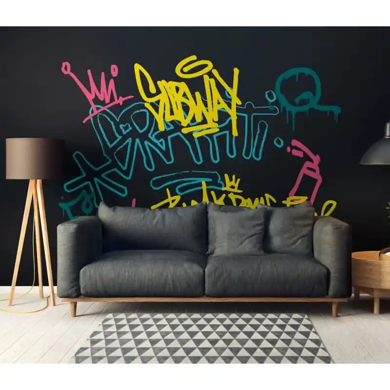 Hochwertige Vliestapete Text & Buchstaben Blau & Bunt - WALL LOVE (KG-177022) Bestpreis