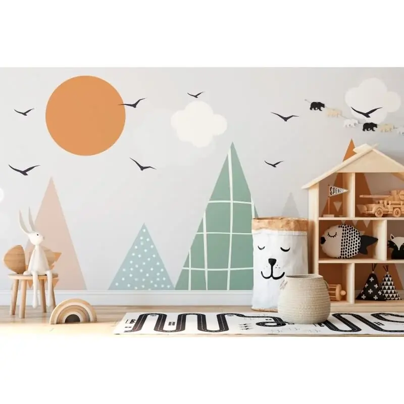 Versand Am Gleichen Tag Premium Vliestapete Berge Beige mit Blau - WALL LOVE (KG-177023)