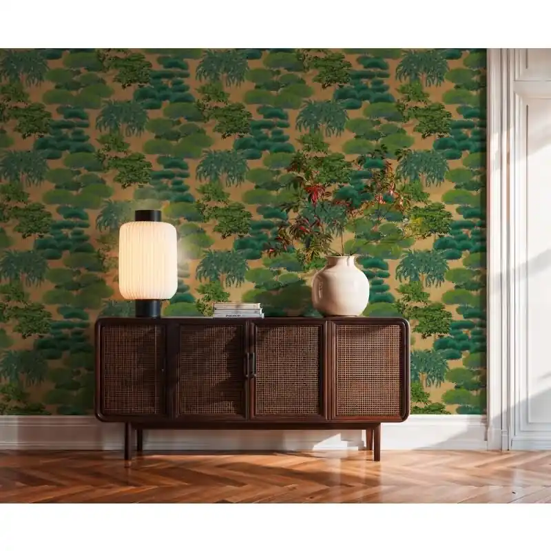Hochwertige Vliestapete Bäume & Wald Gold & Grün - Cuba II (KG-177176) Solange Der Vorrat Reicht