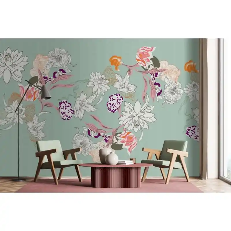 Botany 1 Designerwerkstatt - Grün & Weiß, Orangeiger blumen / floral-Motiv auf hochwertiger Vliestapete (KG-177204) Aktuell