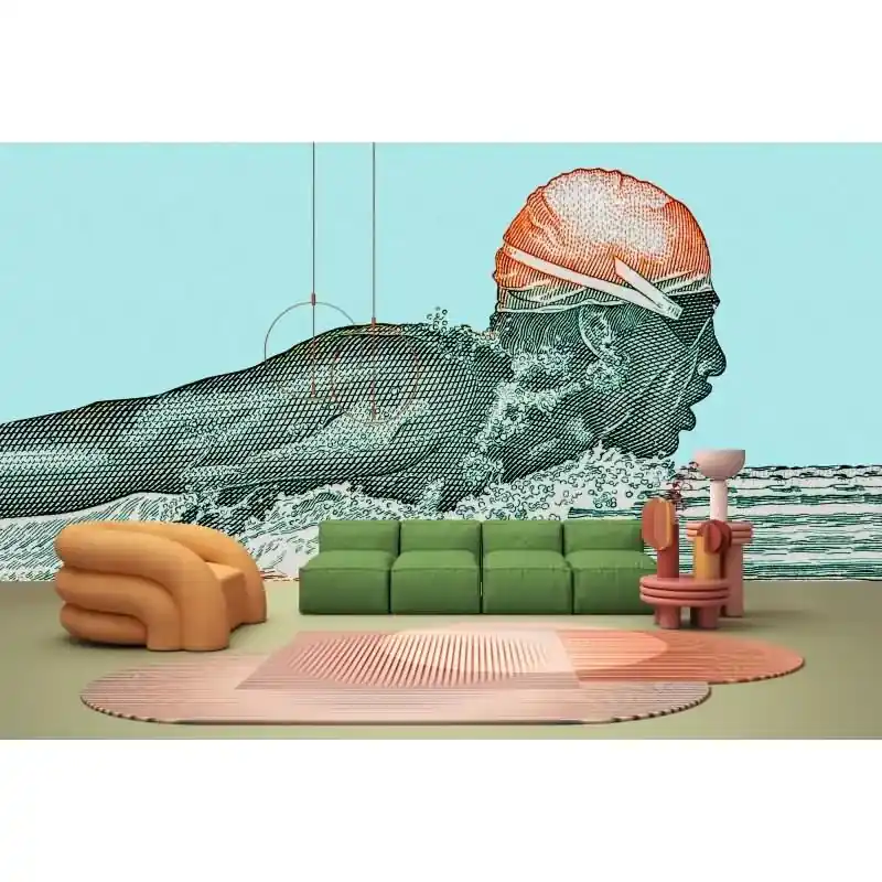 Aquaman Kunsttapete - Blau & Orange, Schwarziger menschen-Effekt in Vliestechnik von Walls by Patel 4 (KG-177218) Zertifiziert