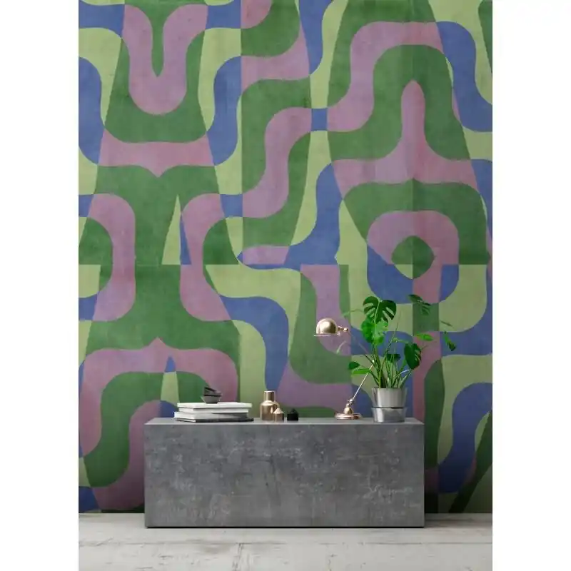 Viola - Grün & Lila, Flieder, Blauiger Digitaldruck-Vliestapete aus der Walls by Patel 4 Kollektion (KG-177279) Sale