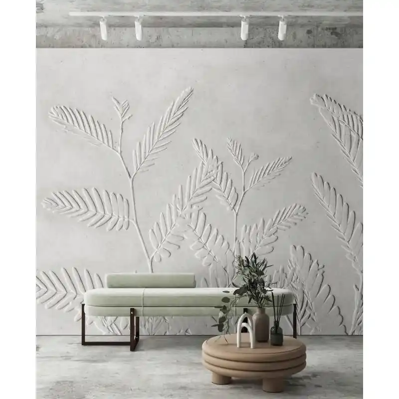Fern Kunsttapete - Grau, Silber & Weißiger blätter & zweige-Effekt in Vliestechnik von Walls by Patel 4 (KG-177274) Knallerangebot