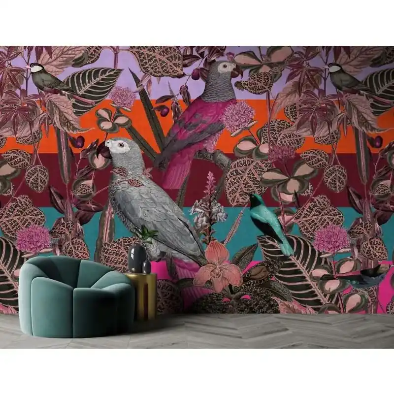 Amazona 1 Designerwerkstatt - Bunt & Rot, Bordeaux, Lilaiger tiere-Motiv auf hochwertiger Vliestapete (KG-177321) Günstig